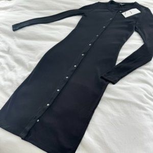 Theory Black Fitted Cardigan, Ribbed Cotton, Size P with Tags